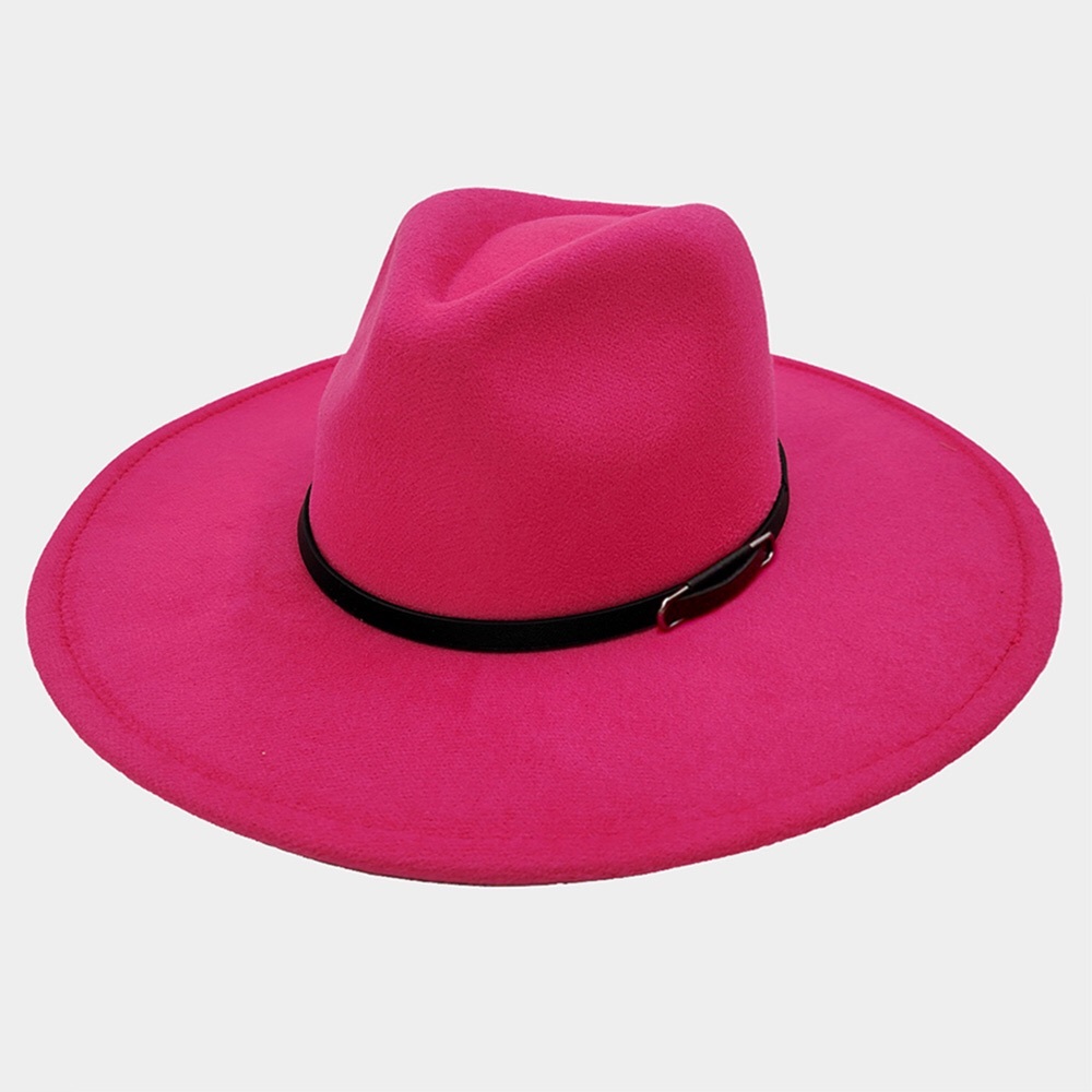 Fuchsia Wide-Brim Faux Leather Band Panama Hat